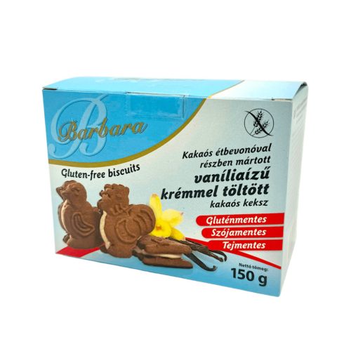 BARBARA GLUTÉNMENTES VANÍLIA ÍZŰ KRÉMMEL TÖLTÖTT, ÁLLATFIGURÁS, CSOKITALPAS KEKSZ - 150G