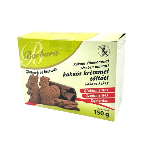 BARBARA GLUTÉNMENTES KAKAÓKRÉMMEL TÖLTÖTT, ÁLLATFIGURÁS, CSOKITALPAS KEKSZ - 150G