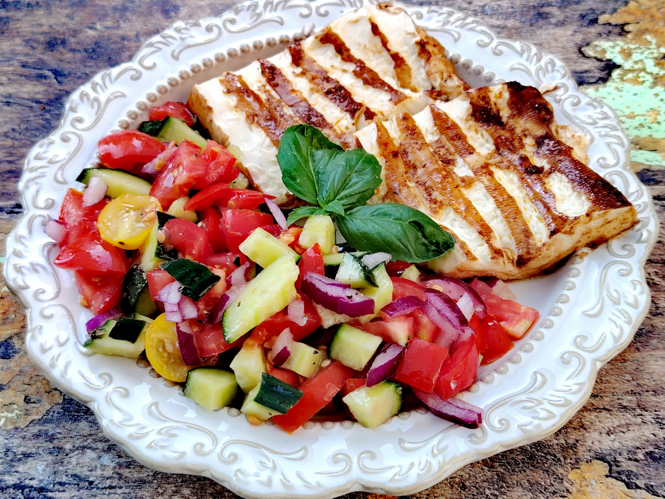 Marinált tofu kerti zöldségekkel 
