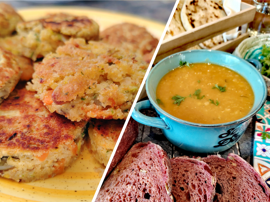 Gluténmentes & vegán vöröslencse duó: krémes leves + ropogós fasírt